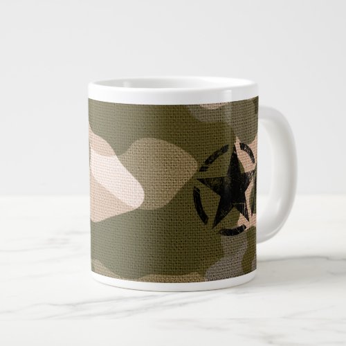 Star Stencil Vintage on Camouflage Giant Coffee Mug