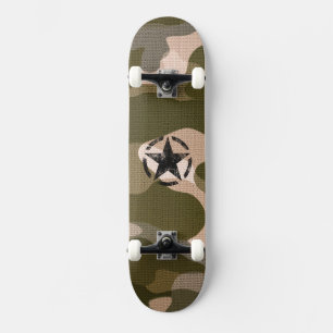 Star Stencil Vintage on Camouflage Skateboard Deck