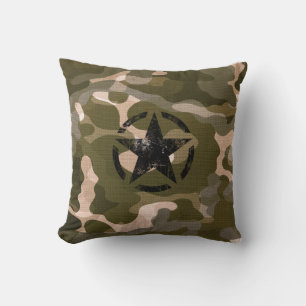 Star Stencil Vintage on Camouflage Throw Pillow
