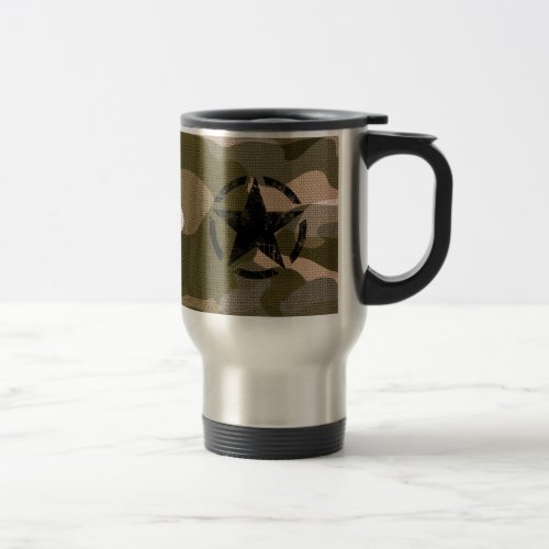 Star Stencil Vintage on Camouflage Travel Mug