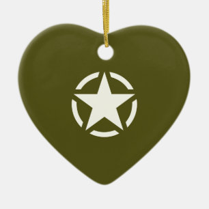 Star Stencil Vintage on Khaki Green Ceramic Ornament