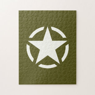 Star Stencil Vintage on Khaki Green Jigsaw Puzzle