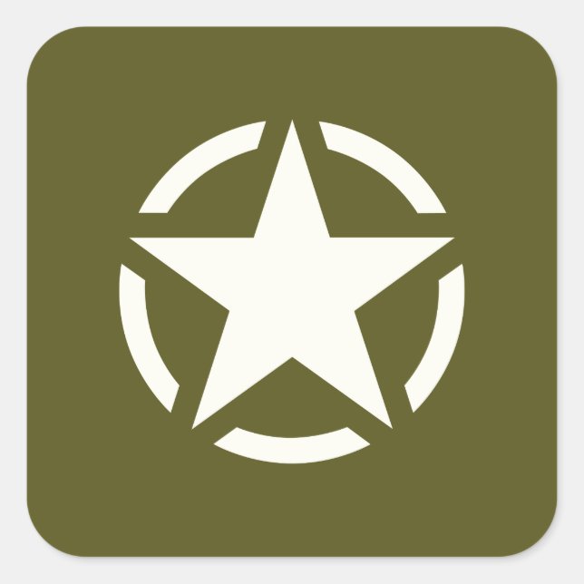 Star Stencil Vintage on Khaki Green Square Sticker (Front)