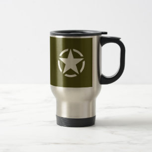 Star Stencil Vintage on Khaki Green Travel Mug
