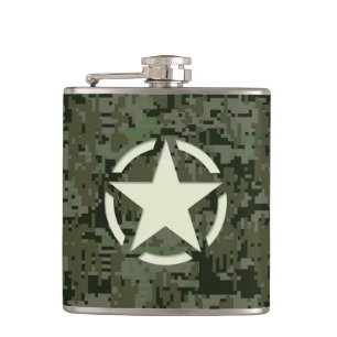 Star Stencil Vintage Symbol Digital Camouflage Hip Flask