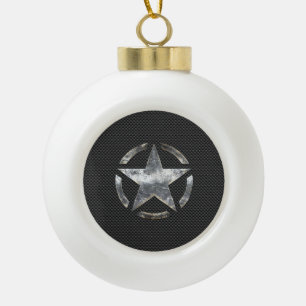 Star Stencil Vintage Tag Carbon Fiber Style Ceramic Ball Christmas Ornament