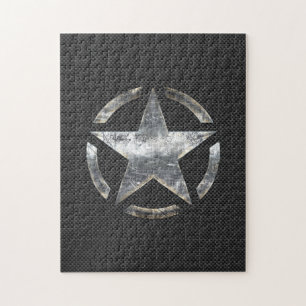 Star Stencil Vintage Tag Carbon Fiber Style Jigsaw Puzzle