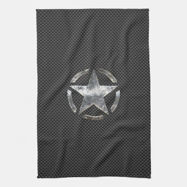 Star Stencil Vintage Tag Carbon Fiber Style Towel (Vertical)