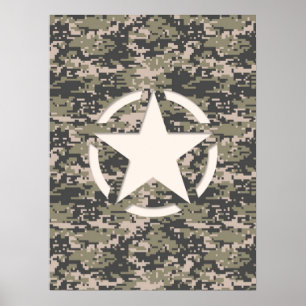 Star Stencil Vintage Tag Digital Khaki Style Poster