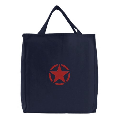 Star Stencil Vintage Tag Embroidery Embroidered Tote Bag