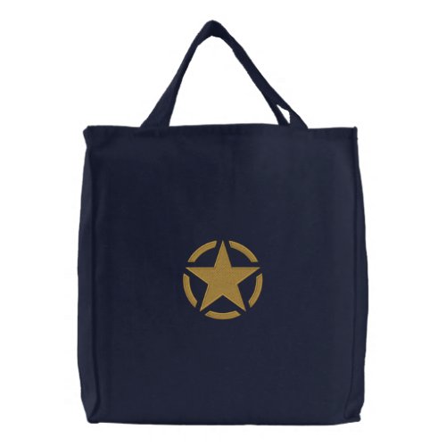 Star Stencil Vintage Tag Embroidery Embroidered Tote Bag