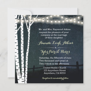Star String Light Birch Tree Wedding Invitations