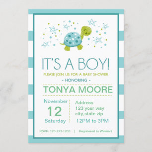 Star Stripe Turtle Baby Shower Invitation