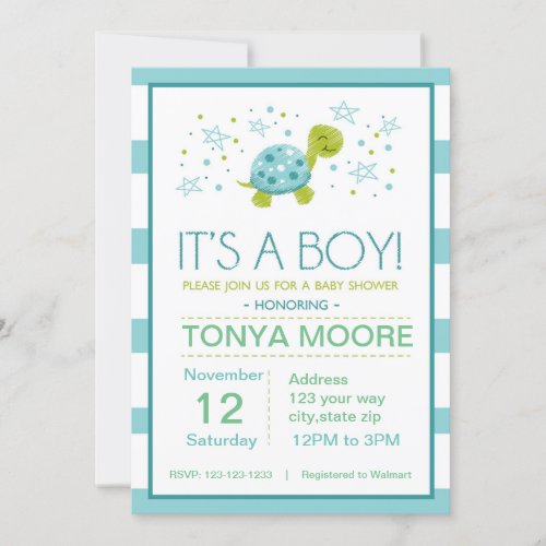 Star Stripe Turtle Baby Shower Invitation