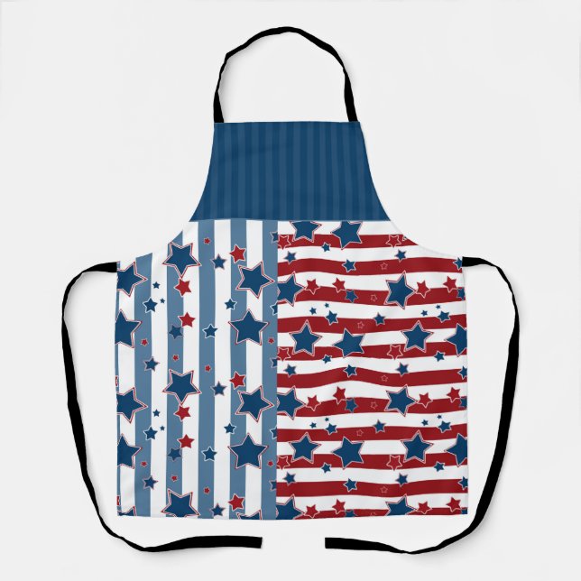Star striped pattern in red and blue tones throw p apron (Front)