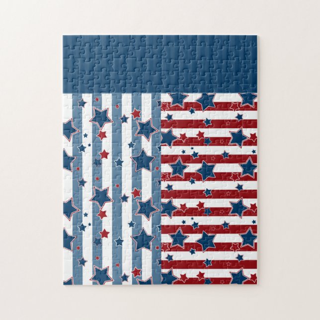 Star striped pattern in red and blue tones throw p jigsaw puzzle (Vertical)