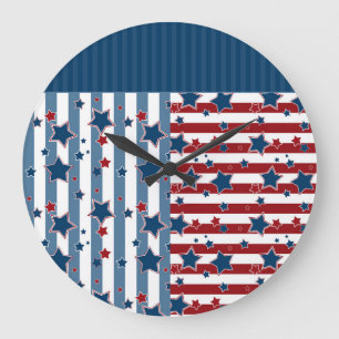 Star striped pattern in red and blue tones throw p large clock