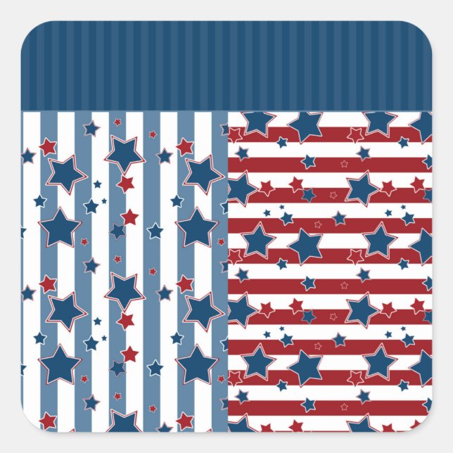 Star striped pattern in red and blue tones throw p square sticker (Front)