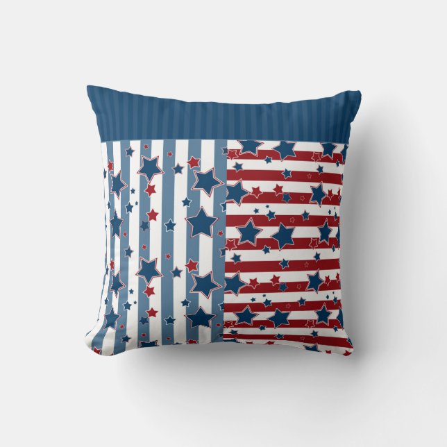 Star striped pattern in red and blue tones throw pillow (Front)