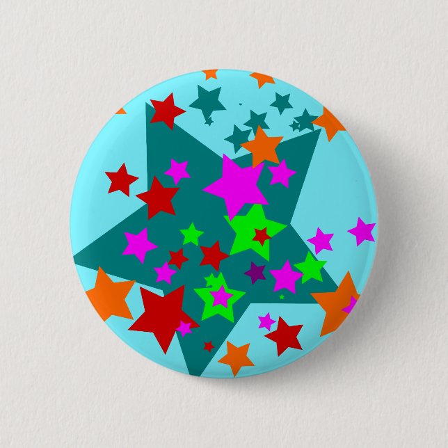 Star Struck Fun Stars Teal Red Pink Lime Orange Button (Front)