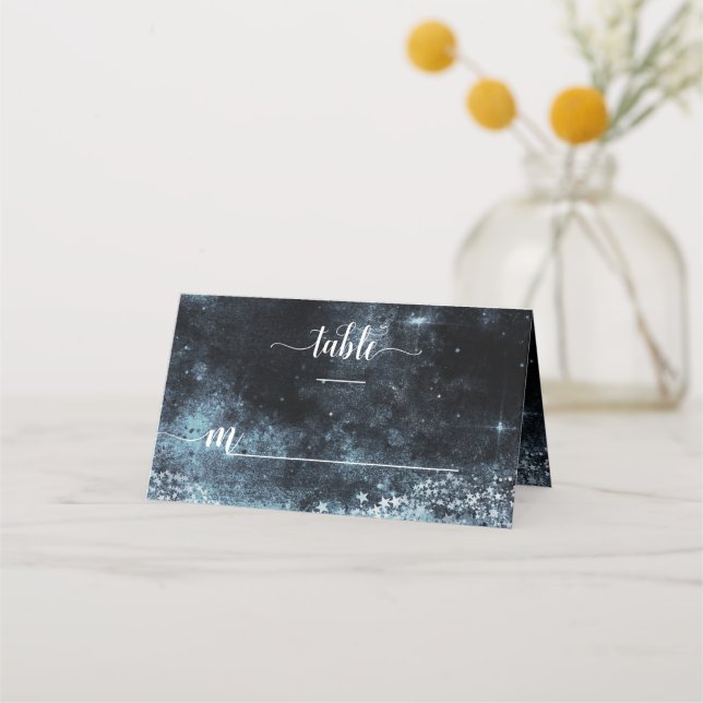 Star Struck Watercolor Galaxy Wedding Table Number Place Card (Front)