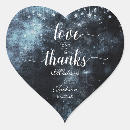 Star Struck Watercolor Wedding Love  Thanks Favor Heart Sticker