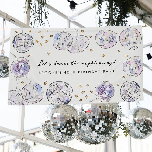 Star Studded Disco Ball Watercolor Birthday Party Banner