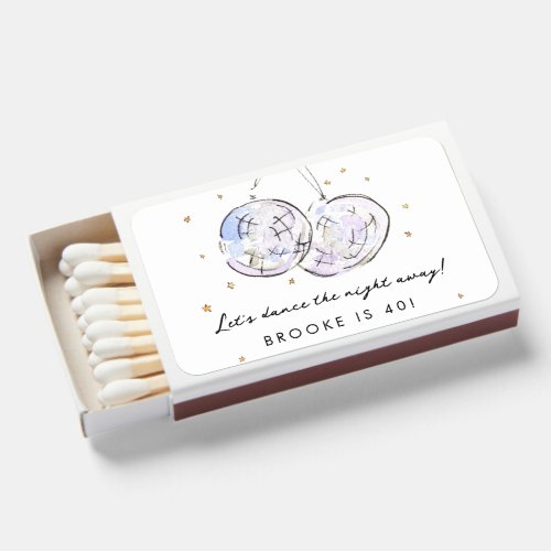 Star Studded Disco Ball Watercolor Birthday Party Matchboxes