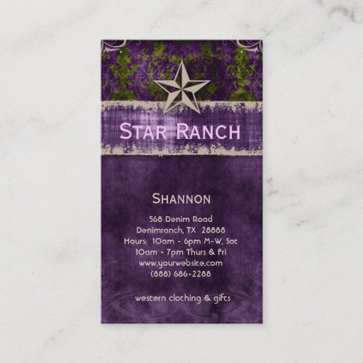 Customizable Star Suede Business Card Purple Green