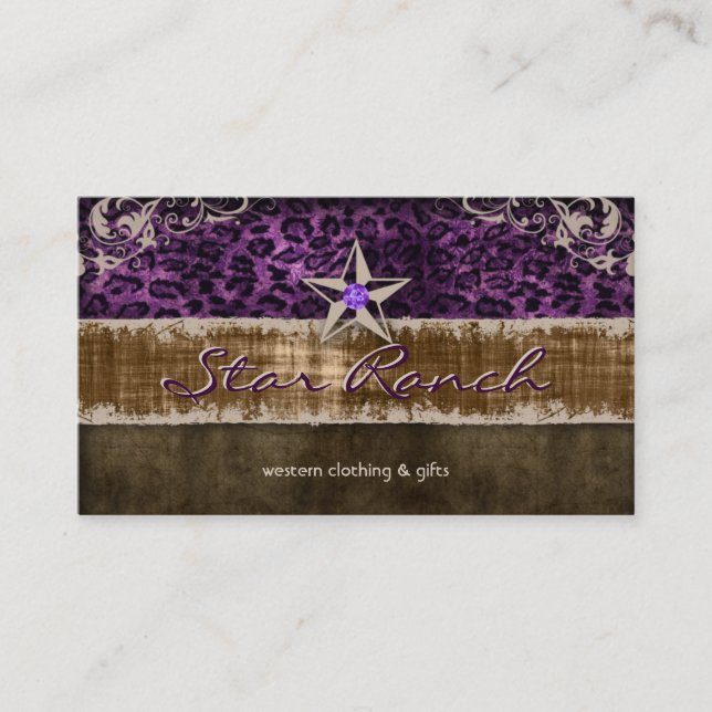 Star Suede Business Card Purple Leopard H (Front)