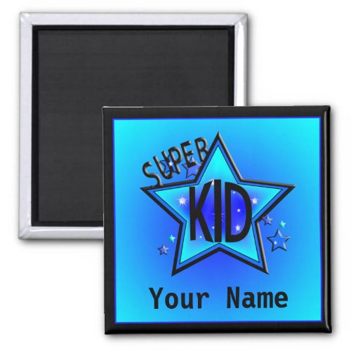 Star Super Kid Name Custom Blue Magnet