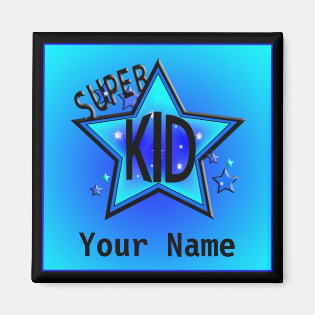 Star Super Kid Name Custom Blue Magnet (Front)