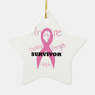 Star Survivor Breast Cancer Pink Ribbon Ornament