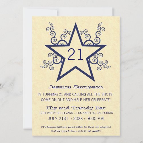 Star Swirls 21st Birthday Party Invitation Blue Invitation