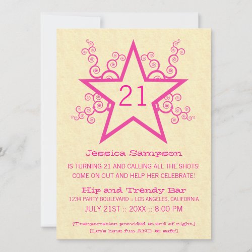 Star Swirls 21st Birthday Party Invitation Pink Invitation