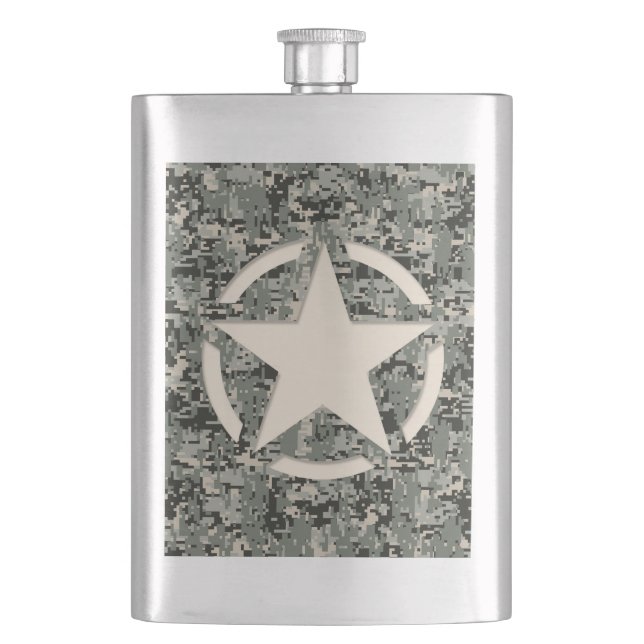Star Symbol Pixel Digital Camouflage Flask (Front)