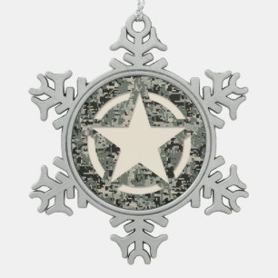 Star Symbol Pixel Digital Camouflage Snowflake Pewter Christmas Ornament
