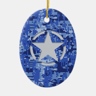 Star Tag Decal Navy Blue Camo Ceramic Ornament