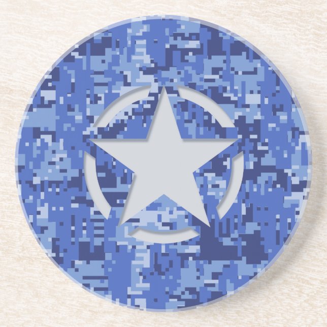 Star Tag Decal Navy Blue Camo Drink Coaster (Front)