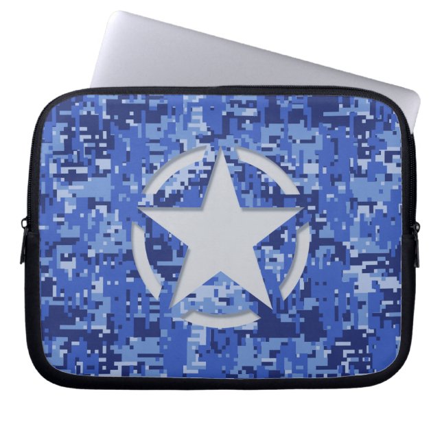 Star Tag Decal Navy Blue Camo Laptop Sleeve (Front)