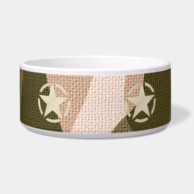 Star Tag on Burlap Camouflage Style Bowl (Front)
