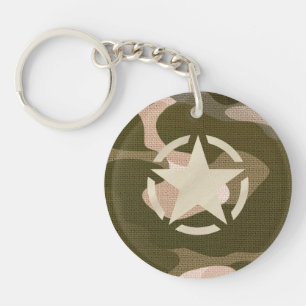 Star Tag on Burlap Camouflage Style Keychain