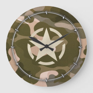Star Tag on Burlap Camouflage Style Large Clock
