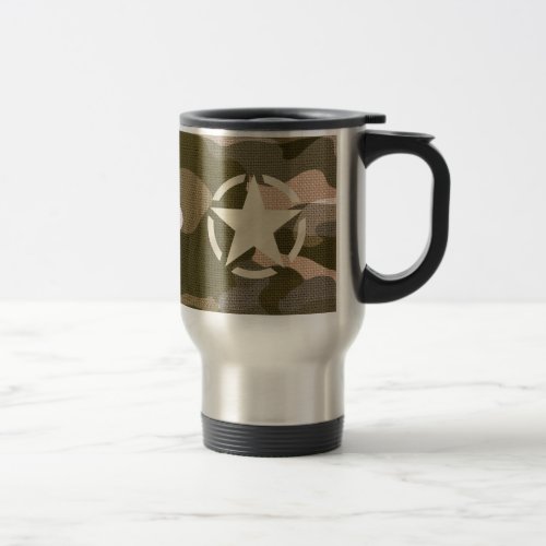 Star Tag on Burlap Camouflage Style Travel Mug