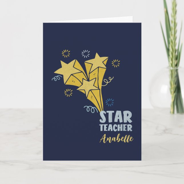 Star Teacher Custom Name Letterpress Thank You Card (Front)