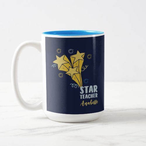 Star Teacher Custom Name Two_Tone Coffee Mug