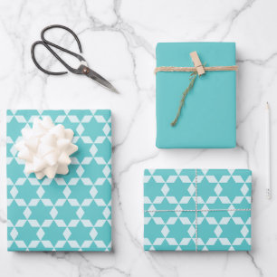 Star Tiles Geometric Pattern Turquoise Wrapping Paper Sheets
