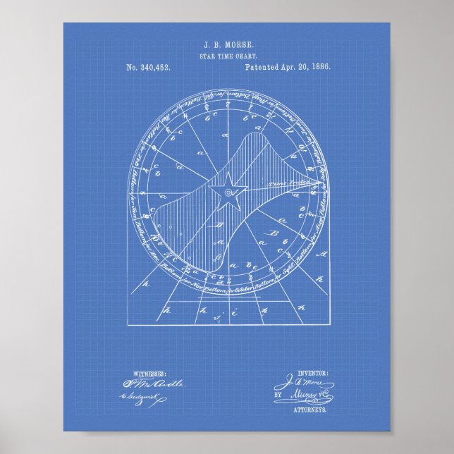 Star Time Chart 1886 Patent Art Blueprint (Front)