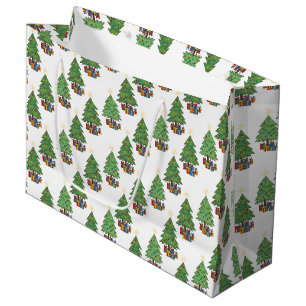 Star-topped Christmas Trees and Gifts Pattern Large Gift Bag