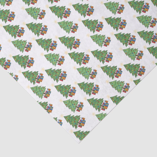 Star-topped Christmas Trees and Gifts Pattern Tissue Paper (Detail)